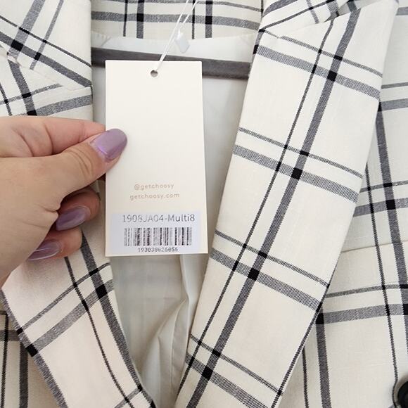 Choosy Blazer Jacket NWT 4 Ivory Cream Plaid Bossgirl Preppy Career Mobwives - Picture 7 of 11